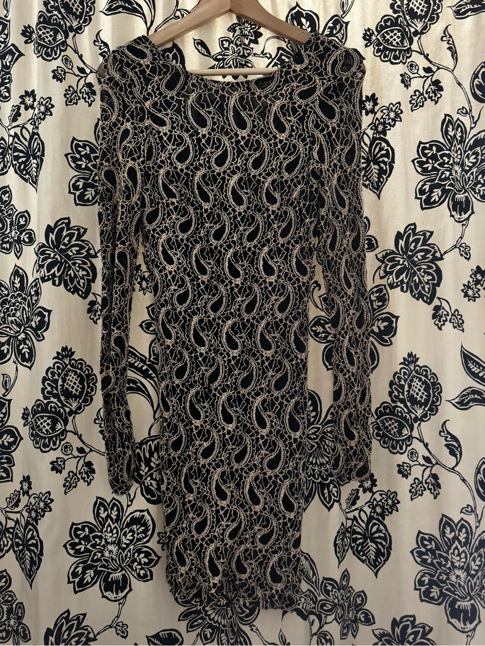Motel Rocks Black Dress with Cream Lace Overlay